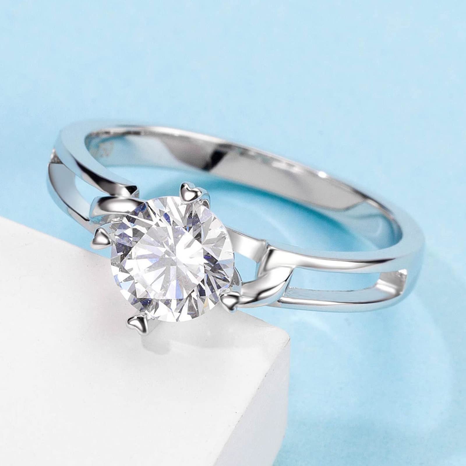 Women's Promise Rings 925 Sterling Silver Moissanite Solitaire Heart Ring - 1ct Round Hollow 4 Prong Engagement Ring for Her | Perfect for Anniversaries, Valentine's Day & Romantic Gifts