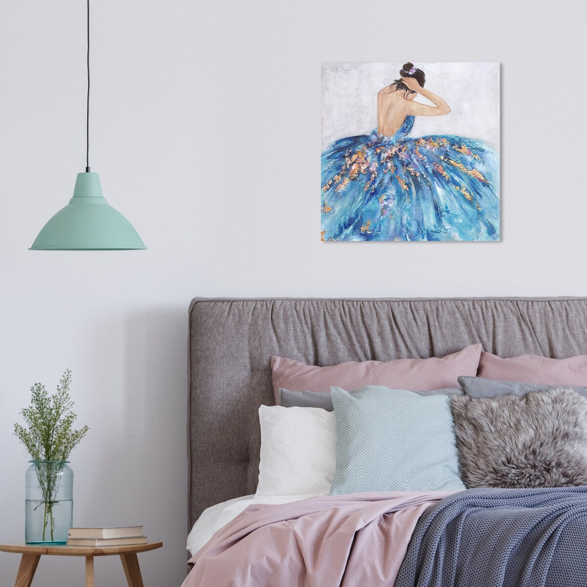 Elegant Blue Princess Dress Canvas Wall Art Print - Glamorous Bedroom Decor for Girls' Room, Nursery, or Party