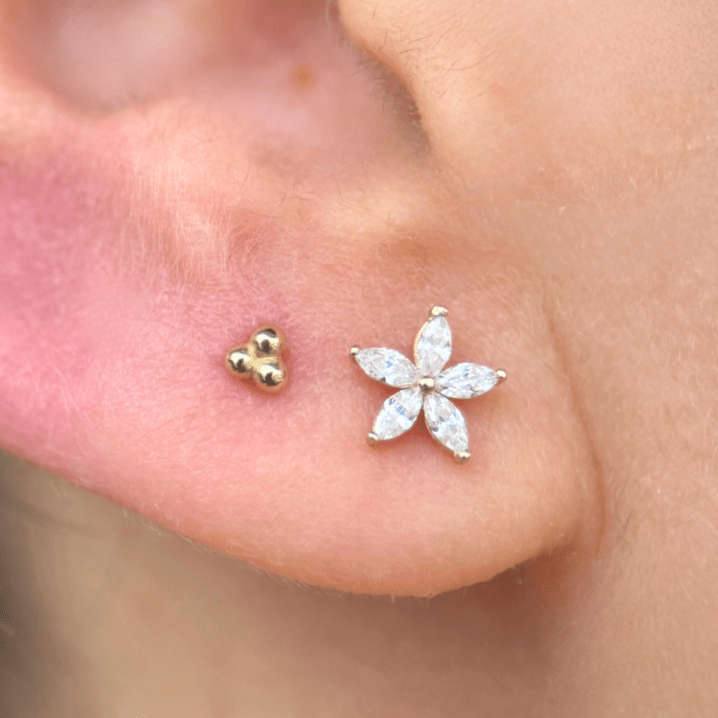 14K Yellow Gold Marquise Flower Flat Back Stud Earrings - Elegant Floral Dainty Jewelry for Women, Perfect for Weddings, Parties & Everyday Wear