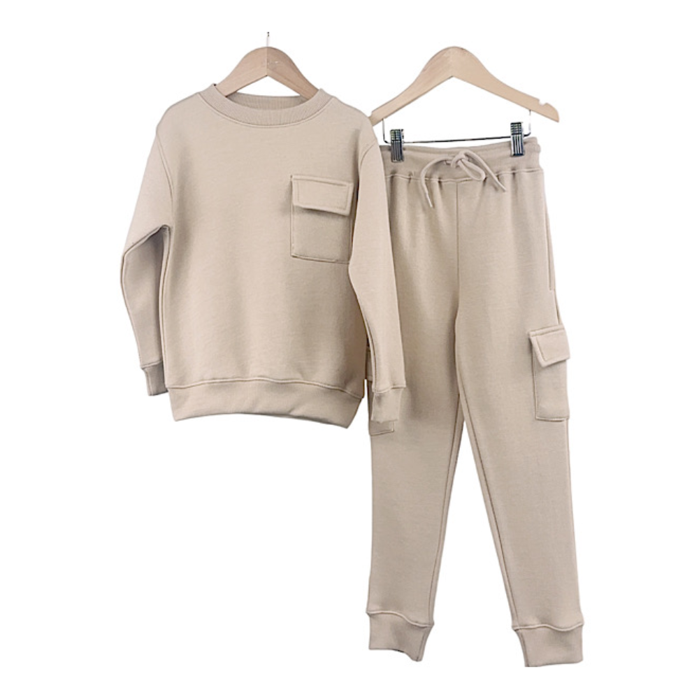 Columbia Women's Pocket Sweatshirt Tracksuit Set - Soft Fleece Lounge Wear, Beige - Perfect for Casual Outings, Gym, and Relaxing at Home