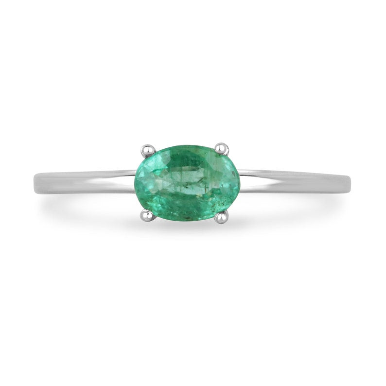0.75ct East-West Emerald Solitaire Ring in 925 Sterling Silver - Elegant Wedding Band, Anniversary Gift for Her, Perfect for Everyday Wear & Special Occasions