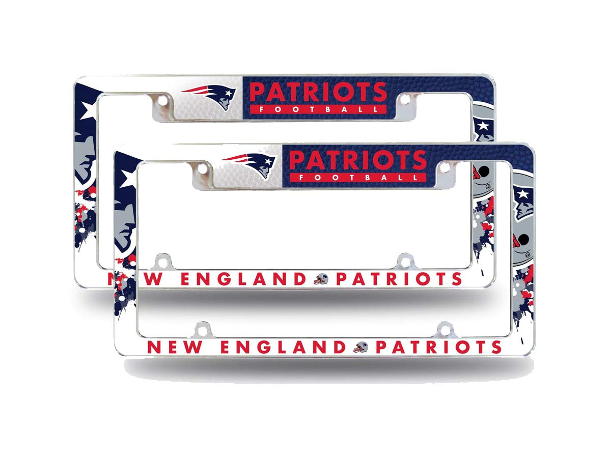 New England Patriots Chrome Metal License Plate Frames - Set of 2, Bold Full Frame Design for Cars, Trucks & SUVs - Perfect for NFL Fans & Tailgating