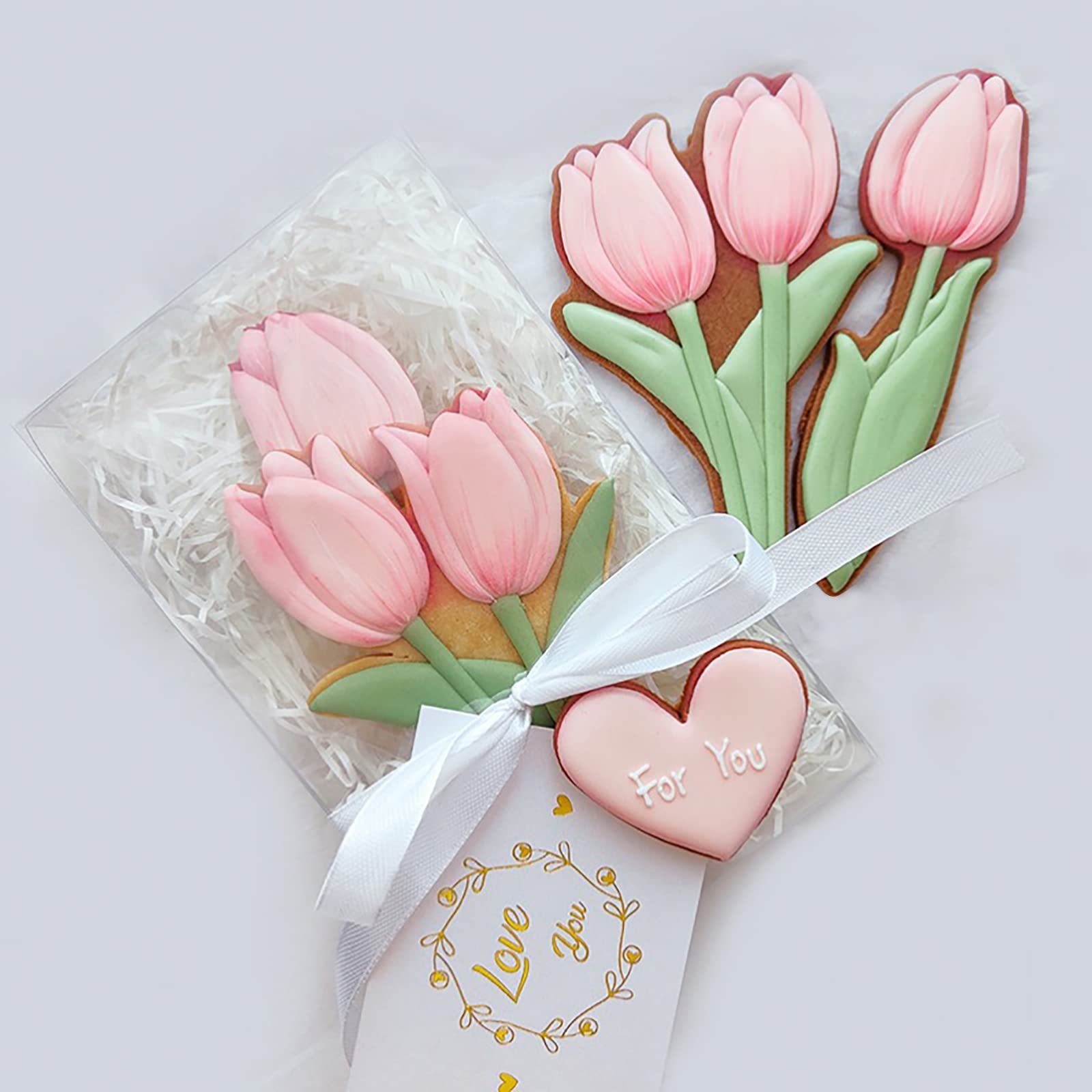 3D Tulip Fondant Embosser & Cookie Stamp for Baking - Double Tulips Design for Cake, Cookie & Fondant Decorating - Perfect for Mother's Day, Birthdays & Special Occasions