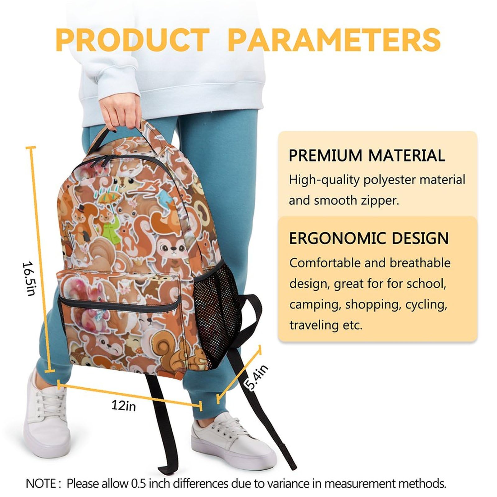 Cute Squirrel Backpack for Kids - 16 Inch Lightweight School Bookbag for Girls & Boys | Durable Backpack for Elementary, Middle School & Outdoor Adventures
