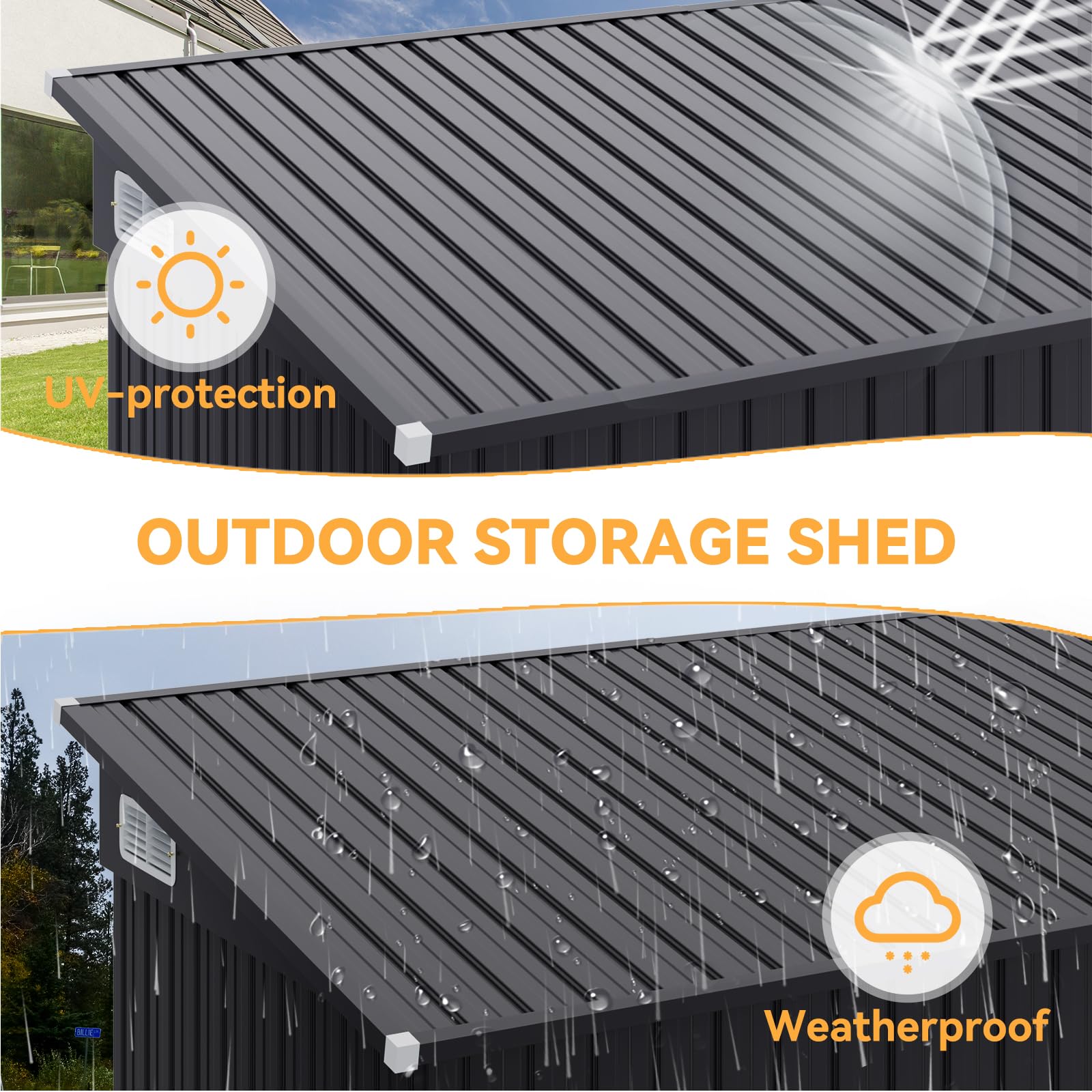 Aoxun 7.5'x5.5' Outdoor Metal Storage Shed with Triple Lockable Doors & Sloping Roof - Heavy Duty Garden Shed for Tools, Bikes, Lawn Equipment - Perfect for Backyard, Patio, Courtyard & Garage Storage