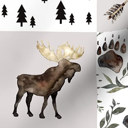 Woodland Plaid Buffalo Cheater Quilt Fabric - Printed on Soft Minky Fabric - Perfect for Baby Blankets, Quilt Backing & Sewing Projects - Fat Quarter Size - Featuring Moose & Bison Design - Ideal for Nursery Decor, DIY Crafts & Cozy Home Textiles