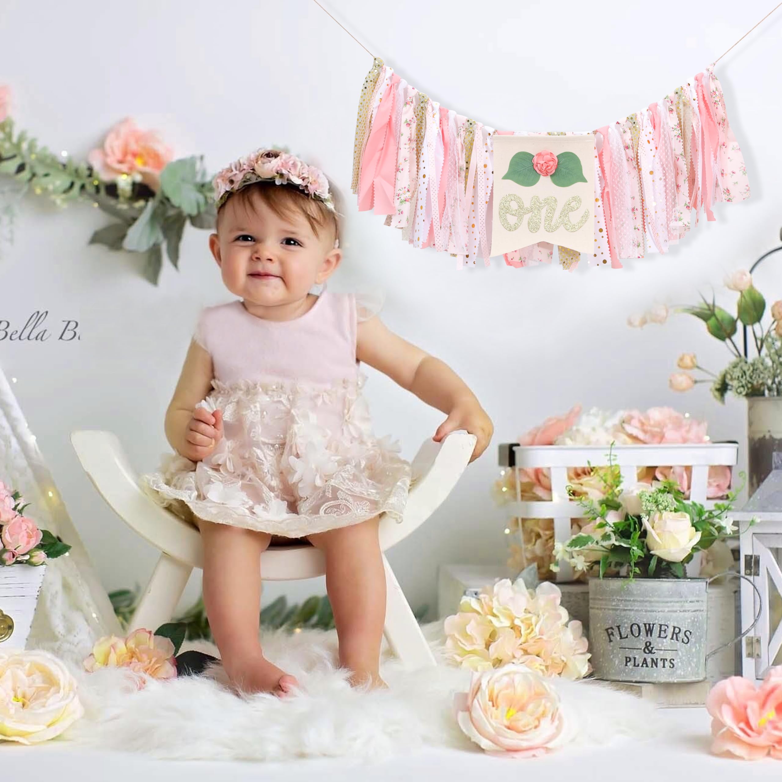 1st Birthday High Chair Banner - Baby Girl First Birthday Decorations for Photo Booth Props, Party Souvenirs & Kids Gifts | Perfect for Birthday Photoshoots, Cake Smash Sessions & Nursery Decor