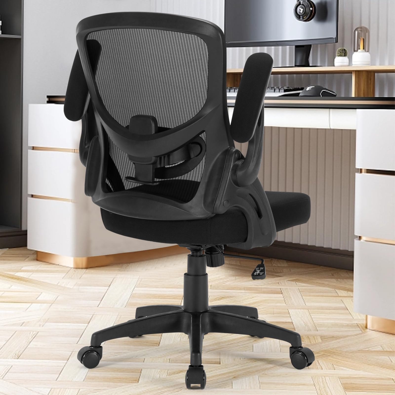 Ergonomic Mesh Office Chair with Adjustable Lumbar Support - Flip-Up Armrests & Height Adjustable Swivel Desk Chair for Home Office - 300 lbs Weight Capacity - Perfect for Long Work Hours & Gaming Sessions