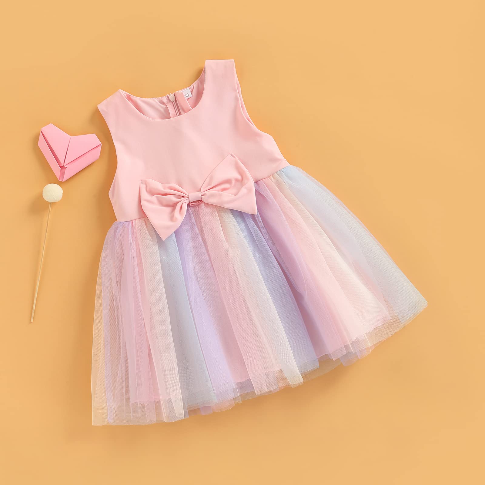 **Toddler Girls Sleeveless Rainbow Tulle Tutu Dress with Bowknot - Summer Princess Party Outfit for Baby Girls - Perfect for Birthday, Photo Shoots & Special Occasions**