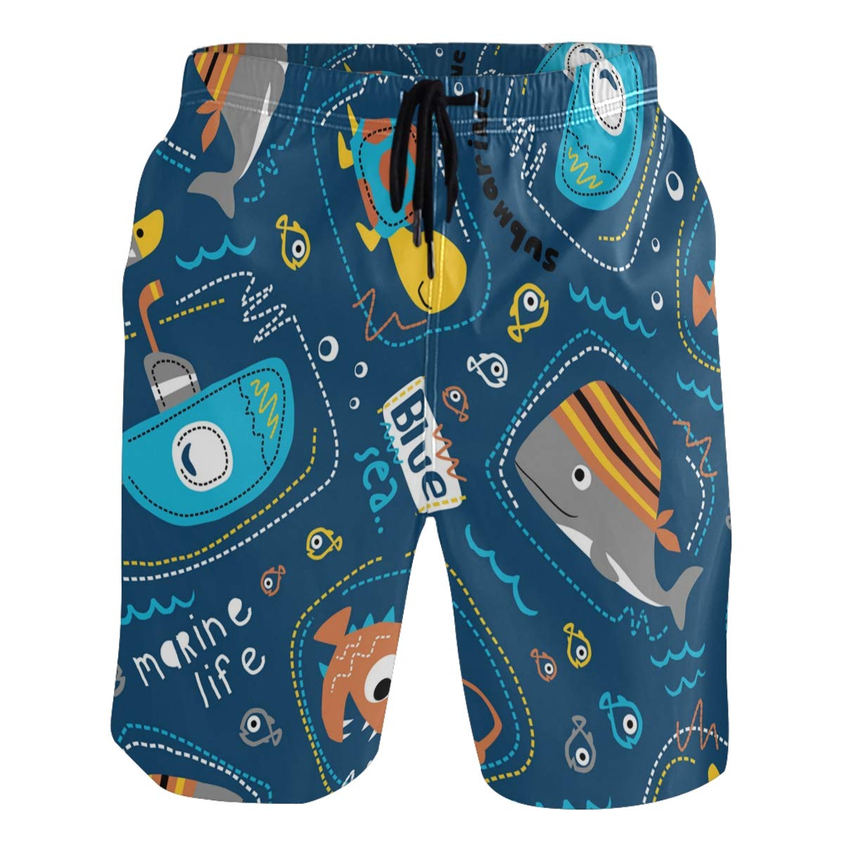 Men's Quick Dry Swim Trunks with Submarine & Sea Animals Cartoon Print - Comfortable Beach Shorts for Swimming, Surfing & Summer Vacations | Perfect for Pool Parties, Beach Outings & Water Sports