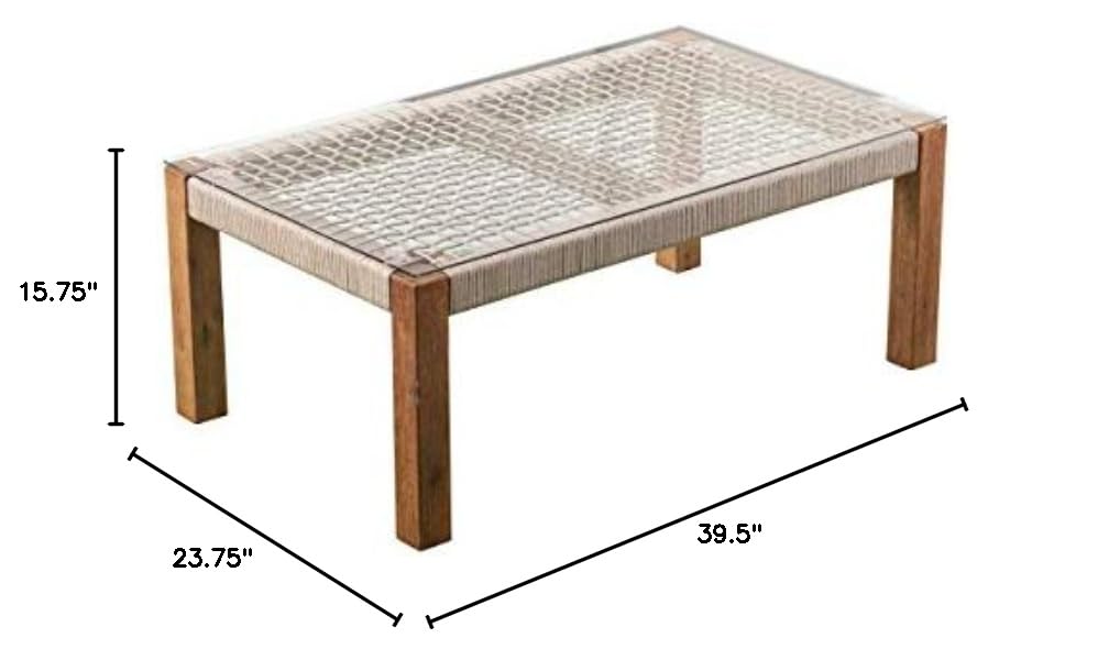SEI Furniture Brendina Outdoor Glass-Top Cocktail Table - Natural Rattan Coffee Table for Patio, Poolside & Garden Decor - Weather-Resistant Side Table for Outdoor Living Spaces