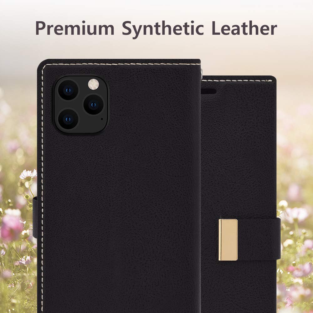 Qoosan Premium PU Leather Wallet Case for iPhone 11 Pro Max 6.5 Inch - Magnetic Flip Cover with Card Slots, Kickstand & Secure Closure | Protective Folio for Apple iPhone 11 Pro Max (Black) - Perfect for Daily Use, Travel & Hands-Free Viewing