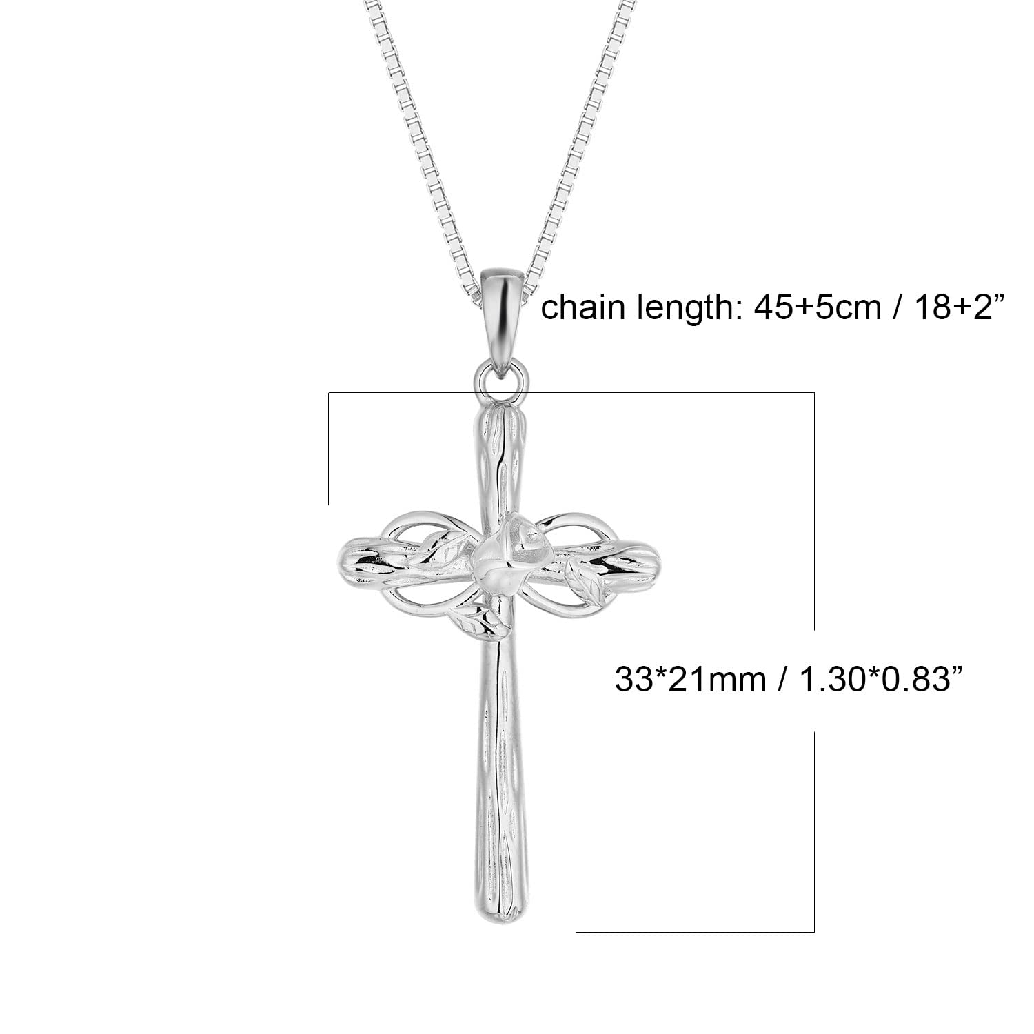 Sterling Silver Cross Necklace with Infinity Rose Charm - Elegant Christian Jewelry for Women, Baptism Gift, First Communion, Confirmation & Everyday Faith Wear