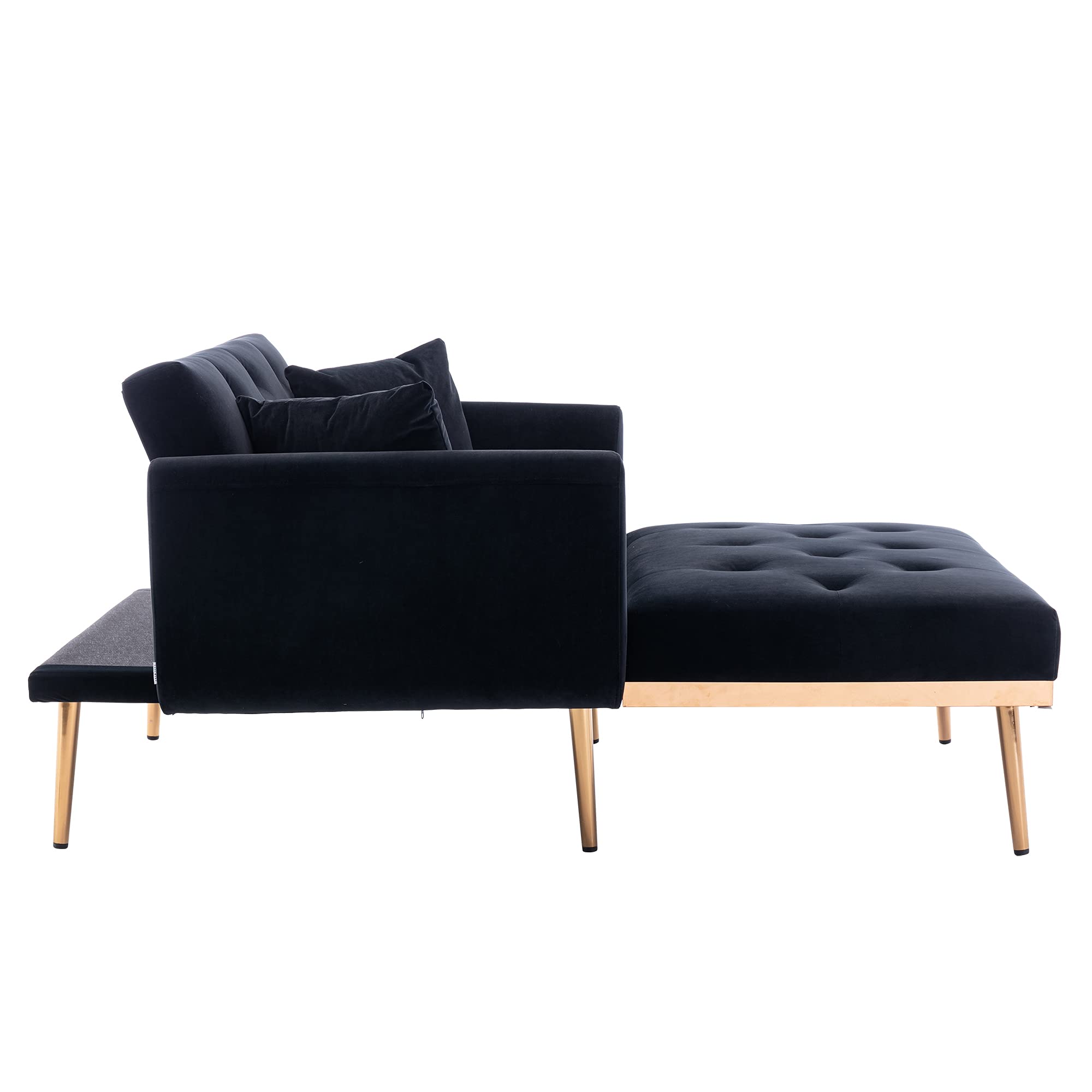 HomSof Adjustable Backrest Velvet Chaise Lounge Sofa Bed - Thick Padded Convertible Recliner with Rose Gold Metal Legs for Living Room, Bedroom & Home Office | Modern Comfort Seating for Relaxing, Napping & Entertaining