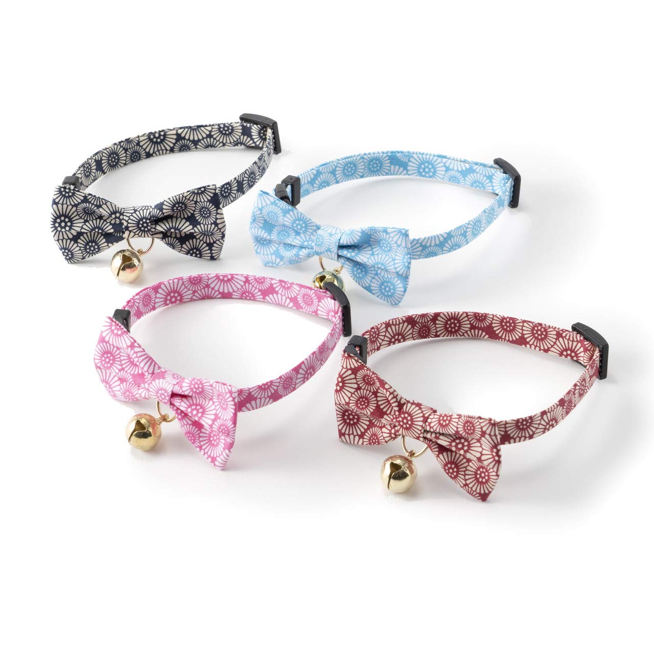 Necoichi Kiku Ribbon Bow Tie Cat Collar for Small Cats - Adjustable & Stylish Red Pet Collar - Perfect for Grooming, Photos & Special Occasions