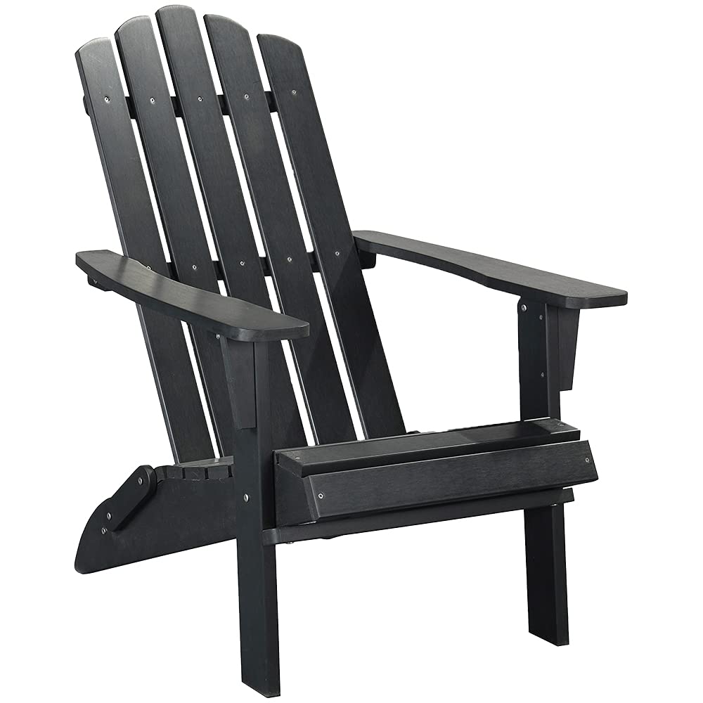 Folding Adirondack Chair - Weather-Resistant & Sturdy Outdoor Patio Furniture - Easy Assembly Supports 300 lbs - Plastic Garden Chairs for Porch, Backyard, Fire Pit & Poolside Relaxation (Black)