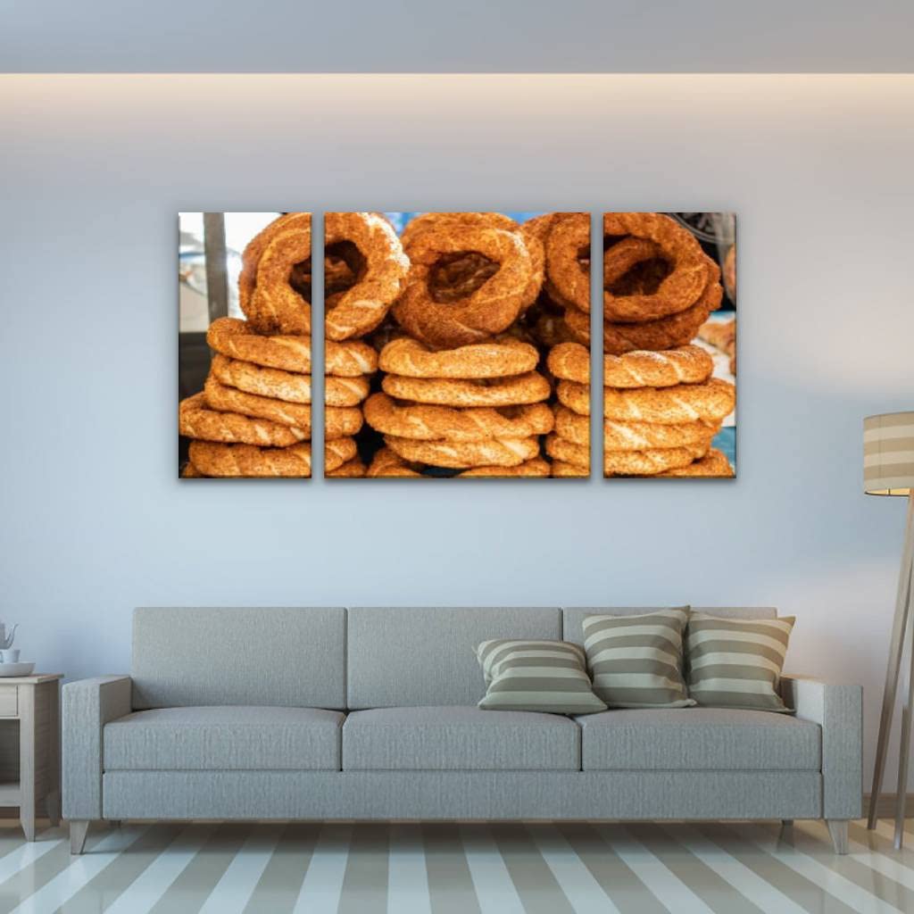 Traditional Turkish Simit Sesame Bread Rings Street Food Canvas Wall Art - Kitchen Dining Room Restaurant Decor, Housewarming Gift, Ready to Hang - Perfect for Breakfast Cafes, Mediterranean Themed Spaces & Foodie Home Decor