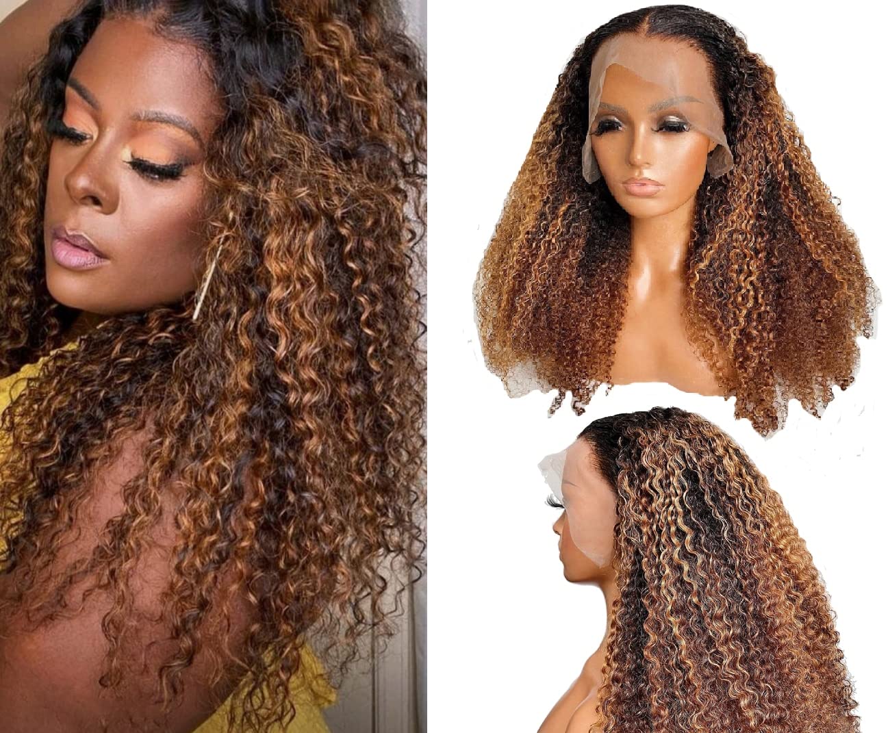 Ombre Afro Kinky Curly 13x4 Lace Front Wig for Black Women - 150% Density 1B30 Brown Brazilian Human Hair Wig with Baby Hair | 12 Inch | Perfect for Parties, Weddings & Everyday Glam