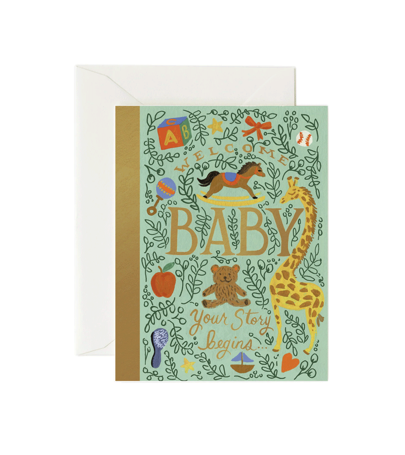 Rifle Paper Co. Storybook Baby Card - Handmade Greeting Card for Baby Showers, Birthdays & Newborn Celebrations