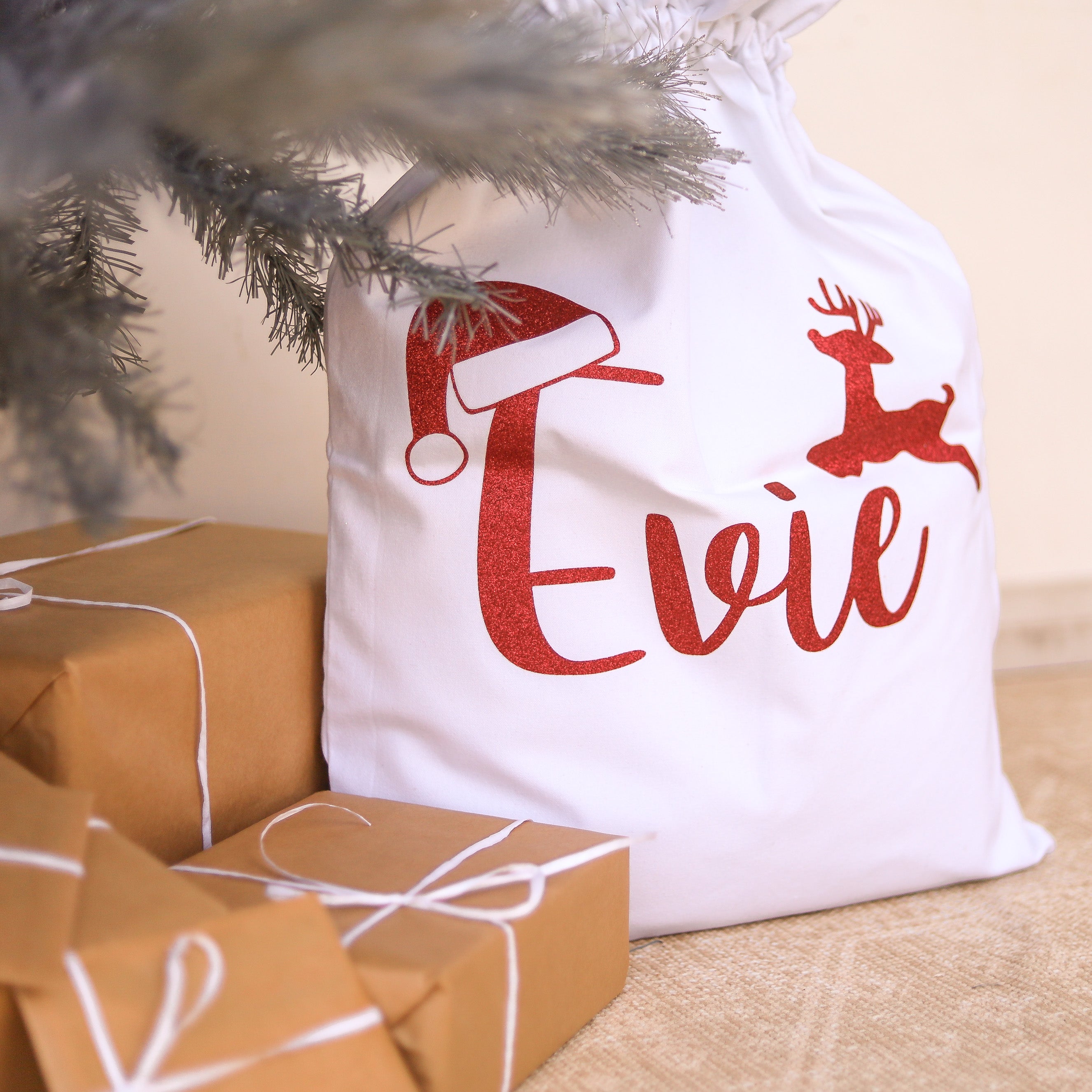 Personalized Santa Sack with Santa Hat Name - Custom Christmas Gift Bag for Stockings, Presents & Holiday Decor