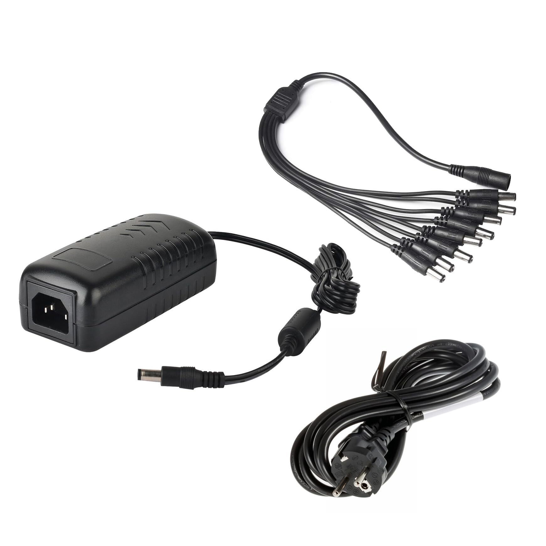 EVERSECU 8CH 12V 5A Power Adapter for Security Cameras - 100V-240V AC to DC Transformer with 8-Way Splitter Cable - Compatible with CCTV, DVR, IP Cameras & LED Strips - Ideal for Home Security & Outdoor Surveillance Systems