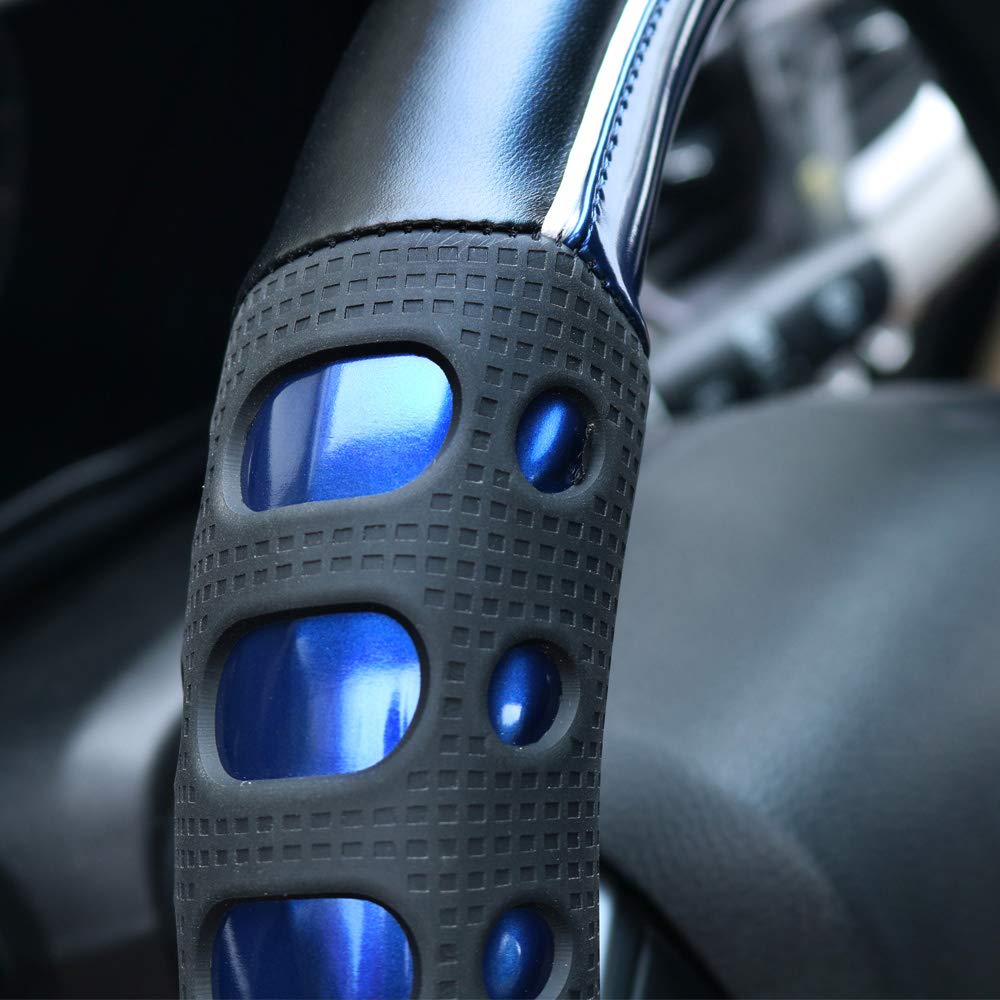 Premium Universal 15-Inch Non-Slip Leather Steering Wheel Cover - Blue | Comfort Grip & Enhanced Driving Control | Perfect for Cars, Trucks & SUVs