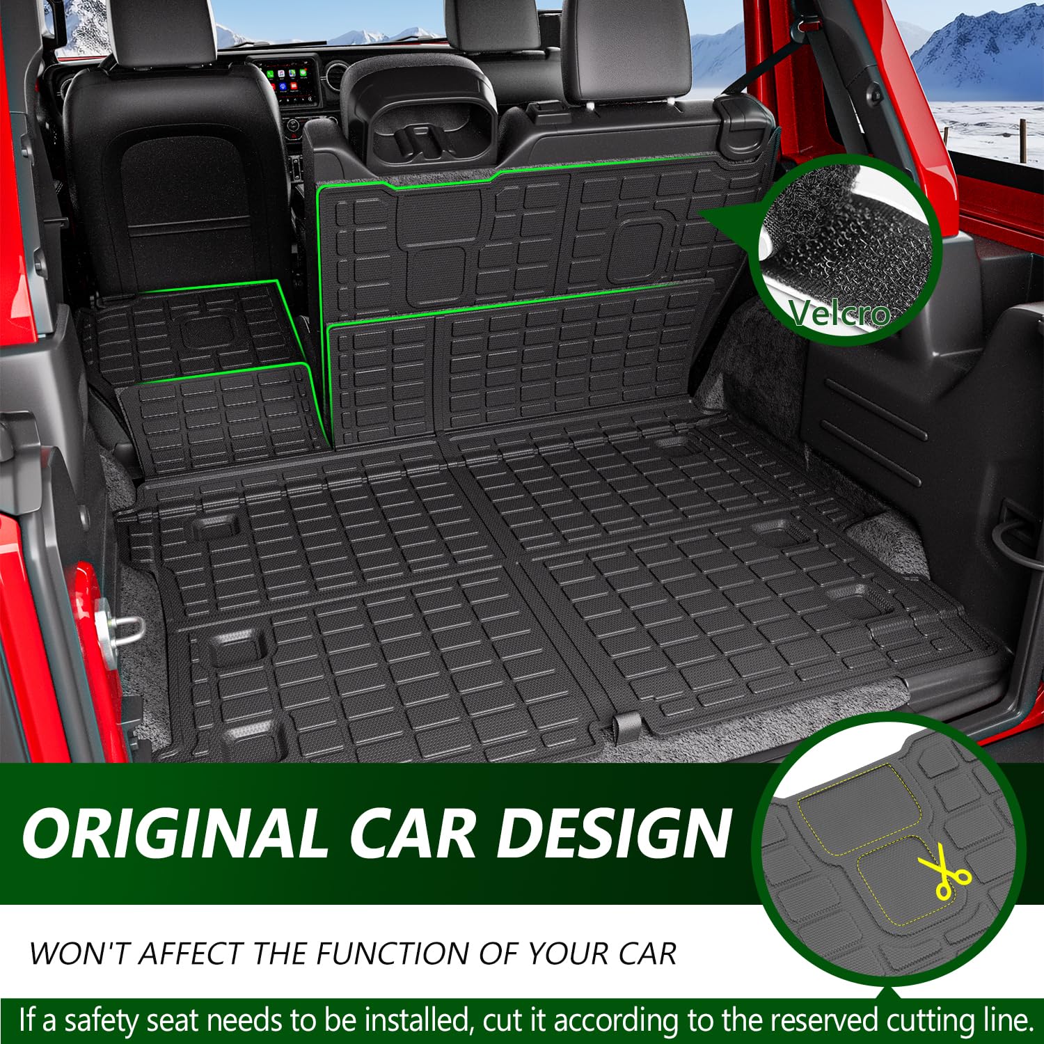 Premium TPE Cargo Liner & Backrest Mat for 2018-2024 Jeep Wrangler JL Unlimited 4X4 - Heavy Duty Trunk Protector, Waterproof & Non-Slip Jeep Accessories - Perfect for Off-Roading, Camping & Outdoor Adventures