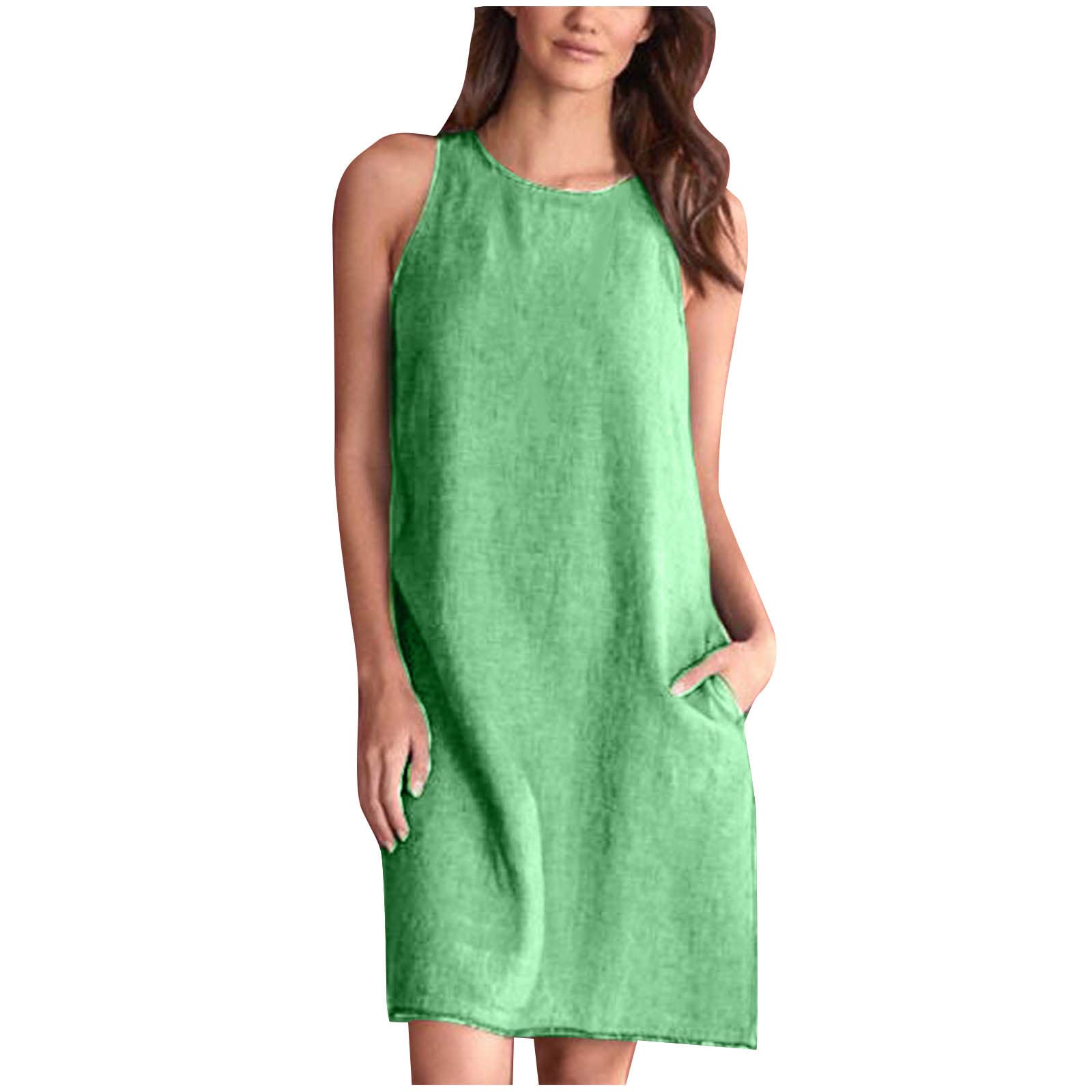 Women's Cotton Linen Sundress - Sleeveless Summer Beach Dress for Casual Outings
