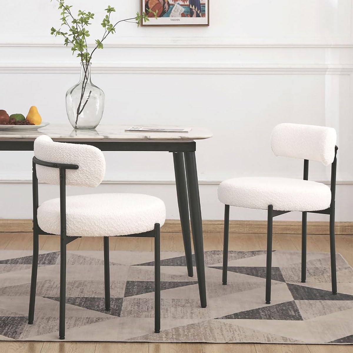 EDWELL White Dining Chairs Set of 2 - Modern Mid Century Kitchen Chairs with 3.94