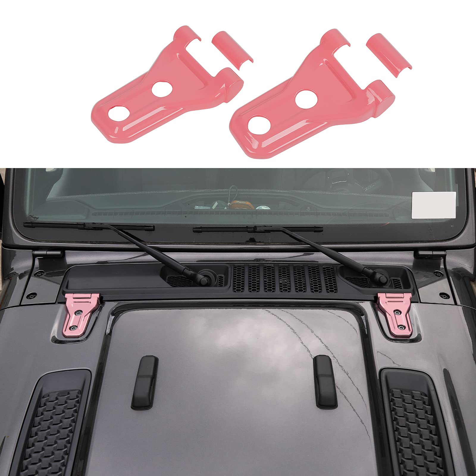 RT-TCZ Hood Hinge Cover - Exterior Decoration Accessories for 2018-2023 Jeep Wrangler JL JLU & Gladiator JT (Pink) - Upgrade Your Jeep's Style for Off-Road Adventures & Daily Driving