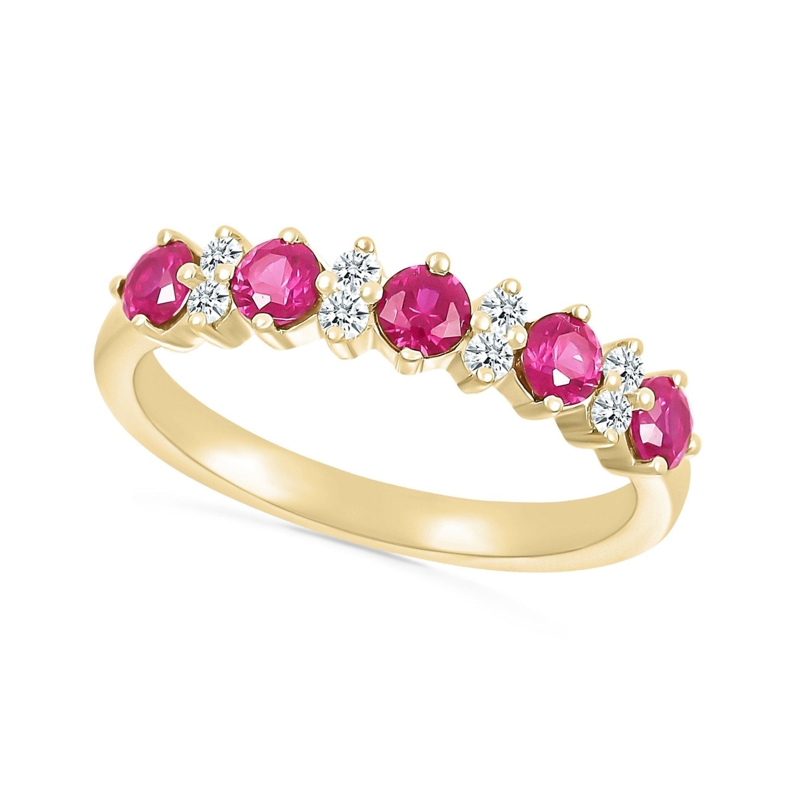 10k Yellow Gold Ruby and White Sapphire Half Eternity Ring for Women - Elegant Wedding Band, Anniversary Gift, Promise Ring for Her - Perfect for Engagements, Valentine's Day & Special Occasions