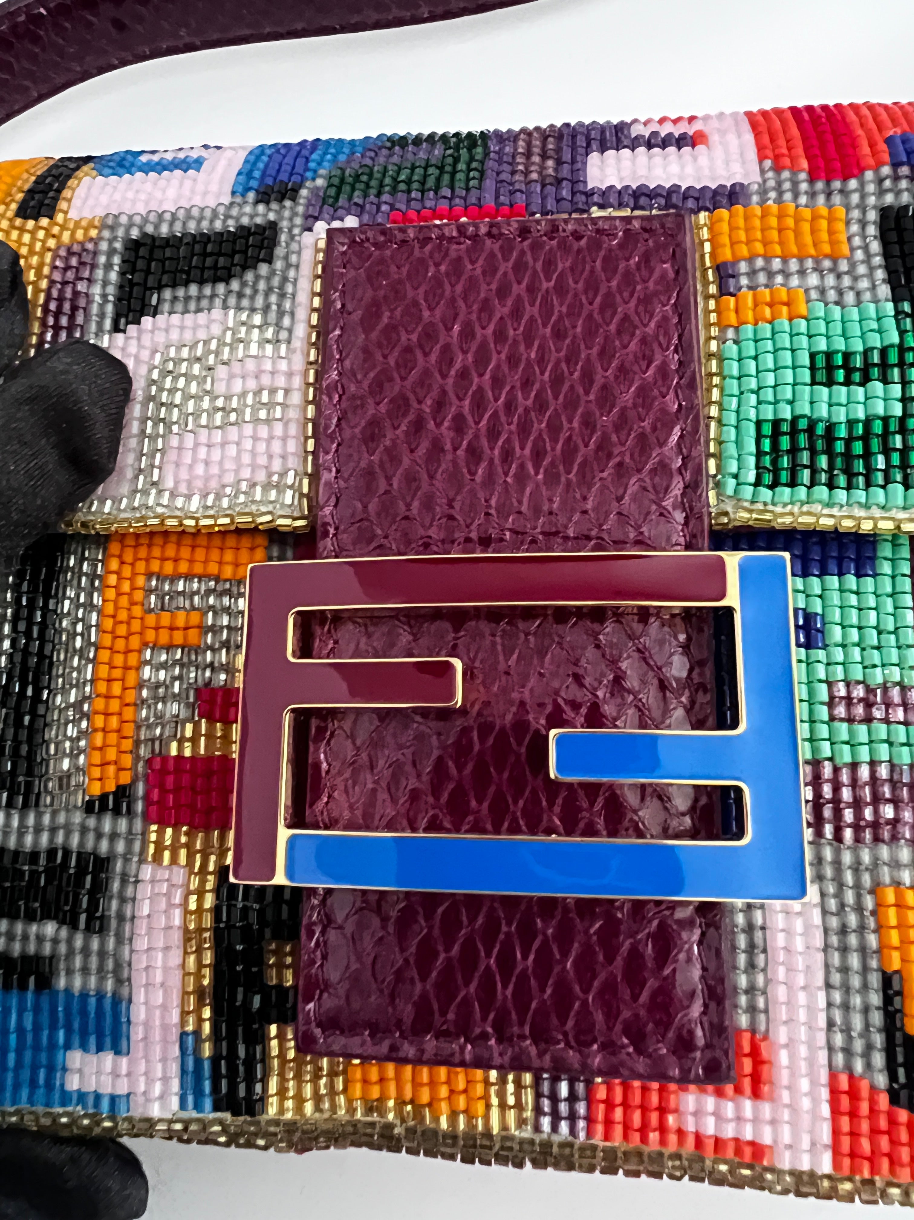 Fendi FF Multicolor Beaded Baguette Bag - Stylish Shoulder Purse for Women, Perfect for Parties, Weddings & Evening Events
