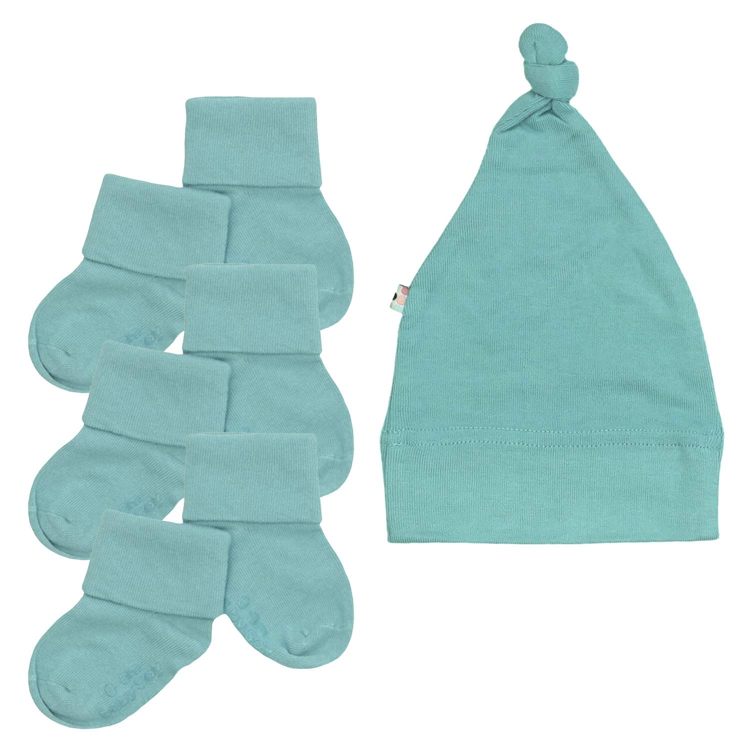 Babysoy Newborn Unisex Baby Single Knot Beanie & Gripper Socks Set - Soft Cotton Hat and Non-Slip Socks for Infants 0-12 Months - Perfect for Photo Shoots, Gifts, and Everyday Outfits