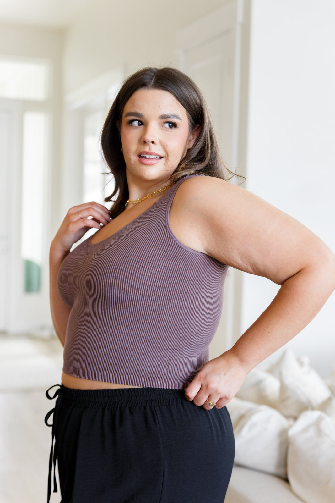 Fundamentals Ribbed Seamless Reversible Tank Top for Women - Soft Stretchy Brown Basic Camisole | Perfect for Layering, Yoga & Casual Wear