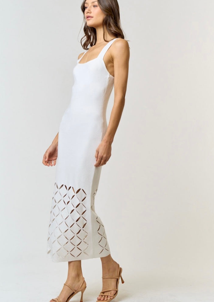 Cut Out Detail Square Neck Sweater Midi Dress for Women - Elegant Winter Knit Dress for Office, Party & Date Night Outfits