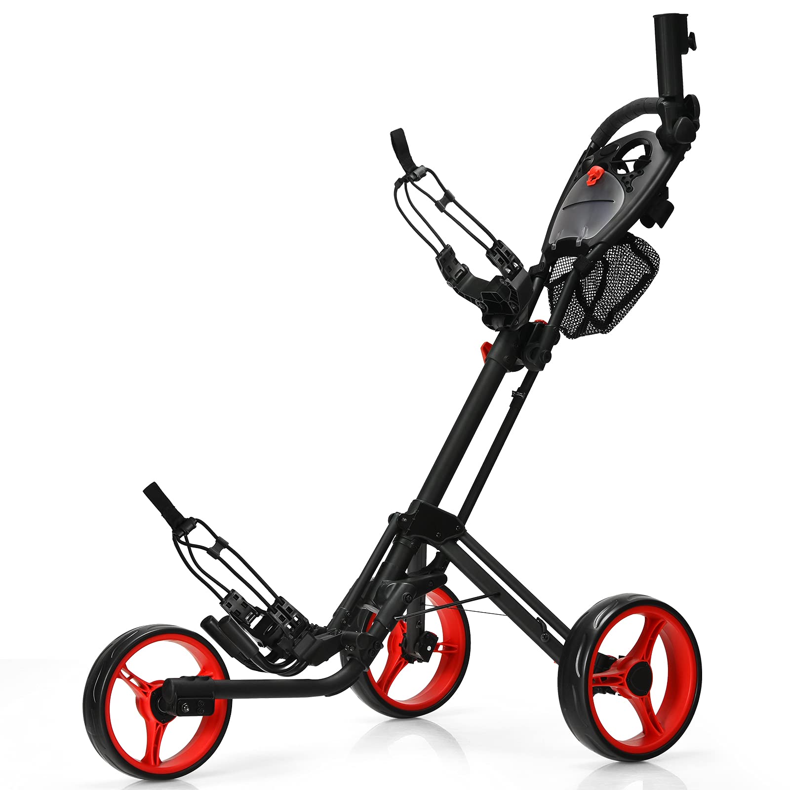 **Tangkula Lightweight Aluminum 3-Wheel Golf Push Pull Cart - Foldable Golf Trolley with Storage Bag, Beverage Holder & Foot Brake - Adjustable Umbrella Holder & 4 Height Positions - Perfect for Golf Courses & Outdoor Sports**