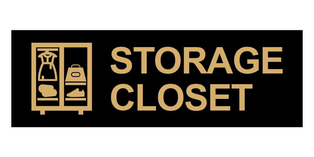 Black and Gold Basic Storage Closet Sign - Medium Size for Home, Office, or Classroom Organization