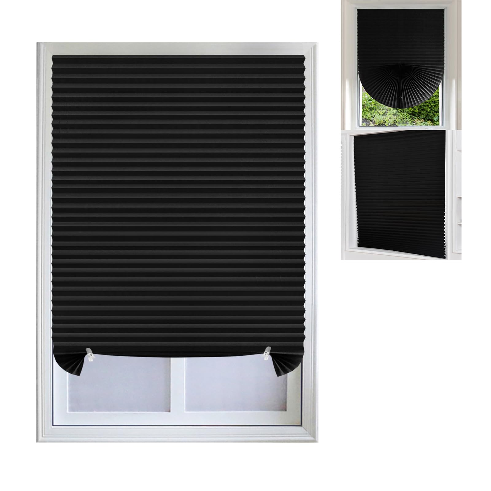 Blackout Pleated Fabric Window Shades - Cordless Temporary Blinds for Light Filtering & Room Darkening | Easy to Cut & Install with Clips | Perfect for Living Room, Bedroom & Office | Home Decor & Privacy Solution