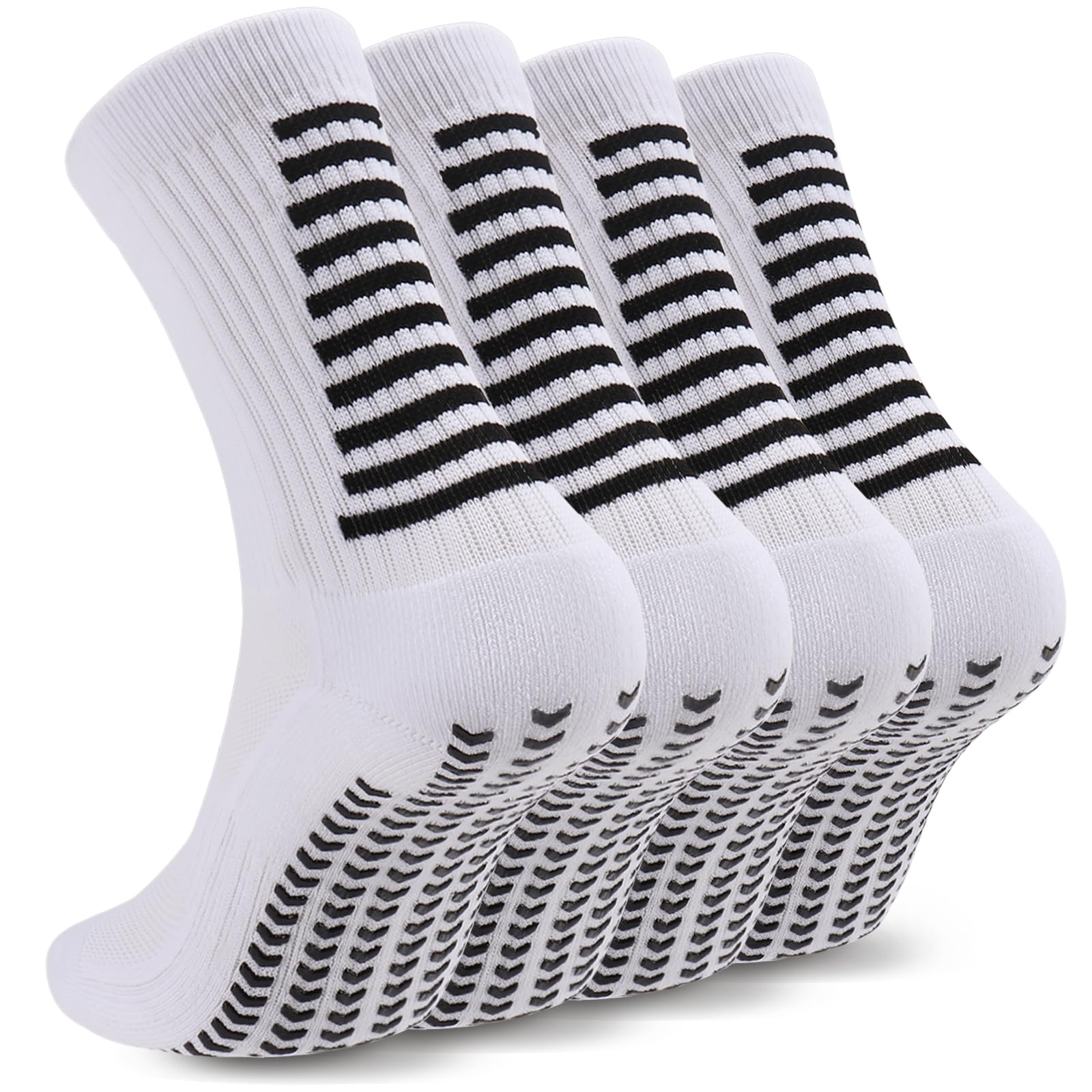 Ultrafun 4 Pairs Non-Slip Soccer Socks with Grips - Breathable Football & Basketball Athletic Socks for Men & Women - Perfect for Sports Training, Gym Workouts and Team Games