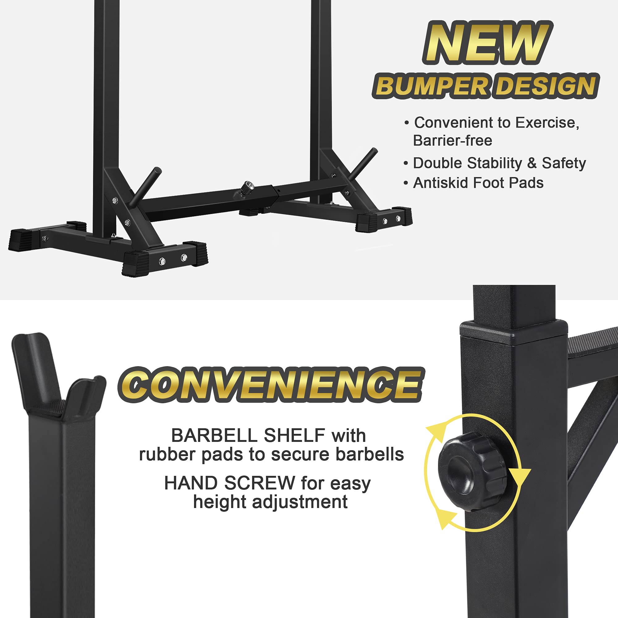 CANPA Adjustable Squat Rack Stand - 600Lbs Capacity Multi-Function Home Gym Equipment for Weight Lifting, Bench Press & Dumbbell Storage - Perfect for Home Workouts & Strength Training