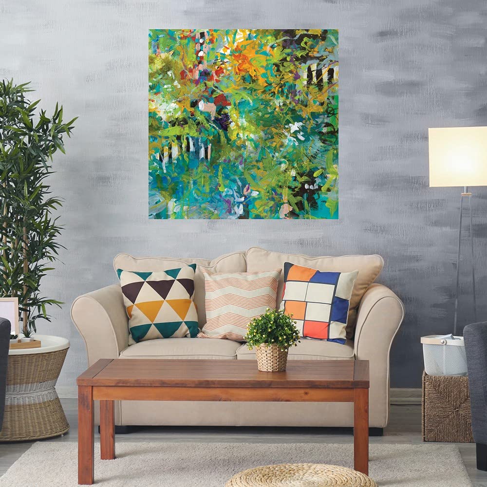 Fine Art Canvas Garden Gate Wall Decor by Artist Jan Weiss - Ready to Hang 22x22 Inch - Perfect for Living Room, Bedroom, Office & More - Elegant Home Decor for Modern Interiors