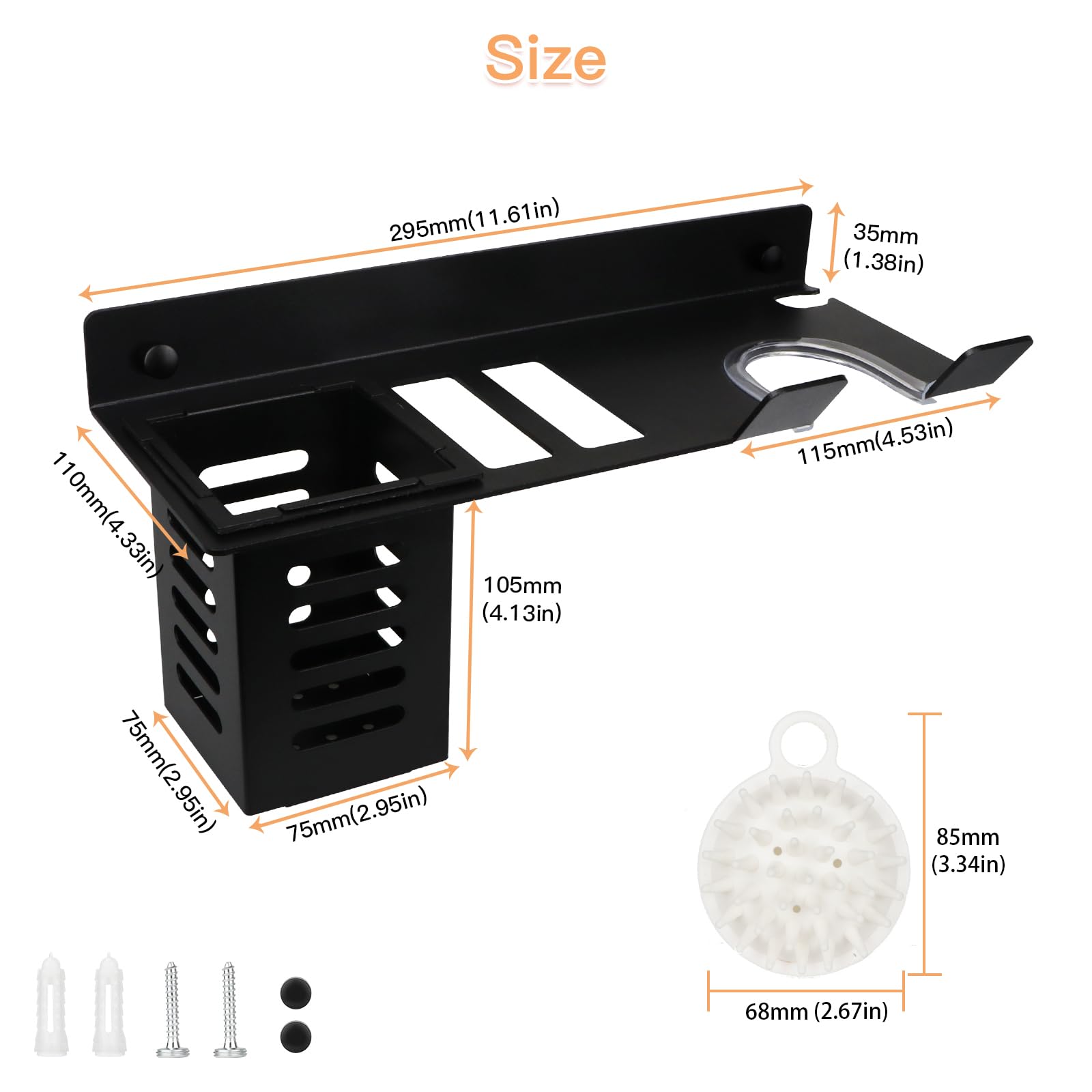 Wall Mounted Blow Dryer Holder - Black Metal Hair Tool Organizer for Hair Dryer & Straightener with Comb | Perfect for Bathroom Storage & Salon Organization