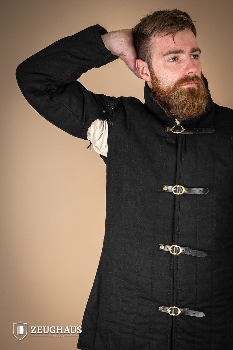 Medieval Gambeson Armor with Detachable Laced Sleeves - Black Historical Battle Reenactment Costume for LARP, Cosplay & Renaissance Fairs