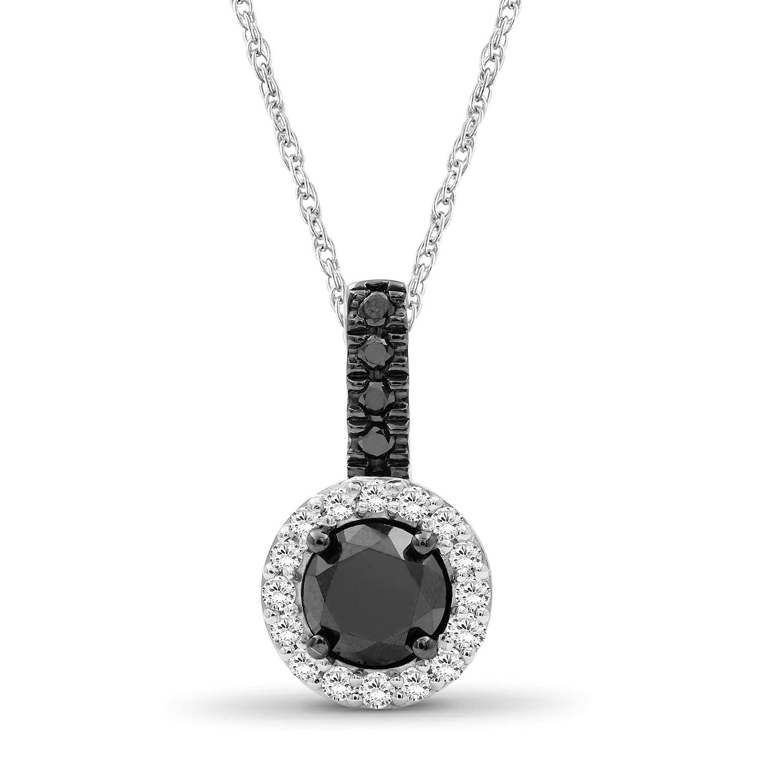 JEWELEXCESS 2.00CTW Black & White Diamond Halo Pendant Necklace for Women - Sterling Silver Diamond Jewelry - Elegant Birthday Gift for Her - Perfect for Anniversaries, Parties & Special Occasions
