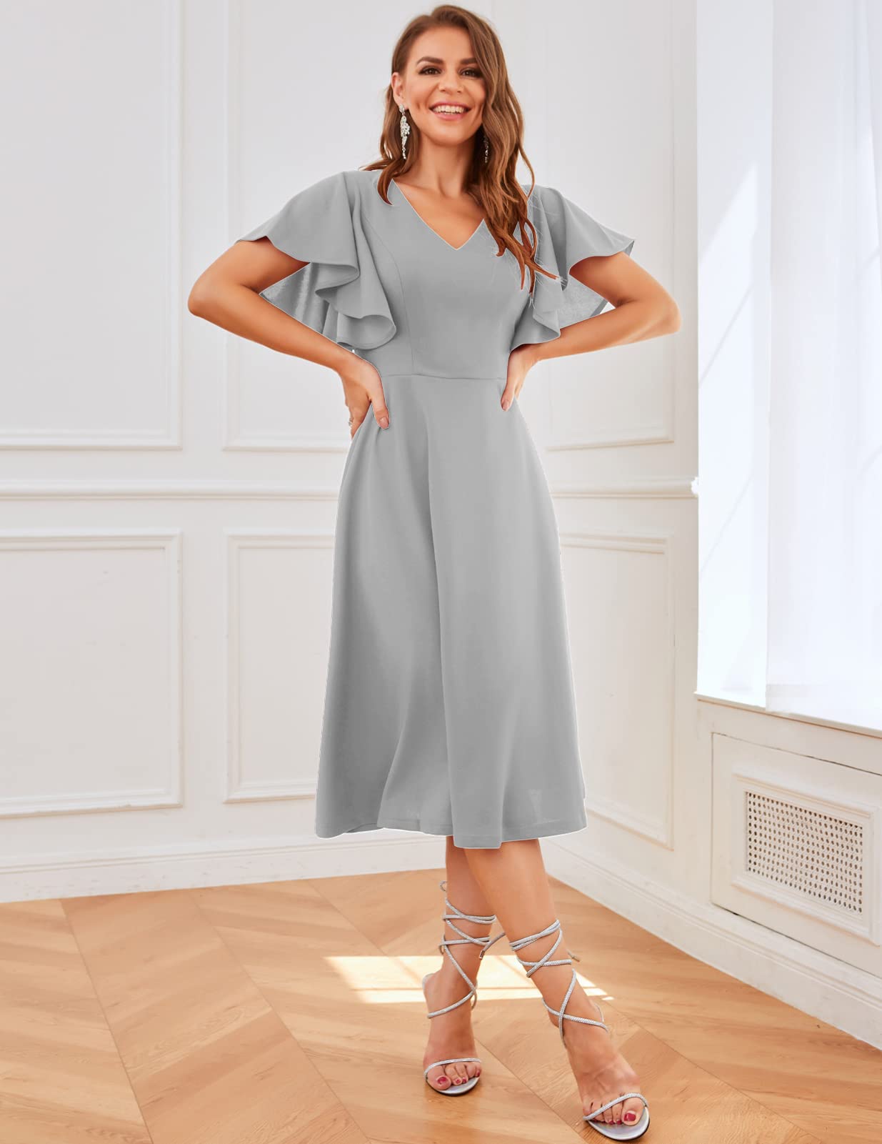 Elegant Bridesmaid Cocktail Dresses for Women 2024 | Sleeved Midi Dress for Wedding Guest & Formal Tea Party | Perfect for Summer Weddings, Garden Parties & Special Occasions