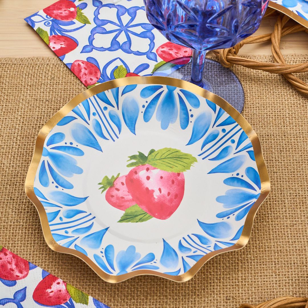 Blue Strawberry Wavy Appetizer & Dessert Bowls - Set of 8 | Perfect for Party Snacks, Ice Cream, Fruit Salads & Home Decor