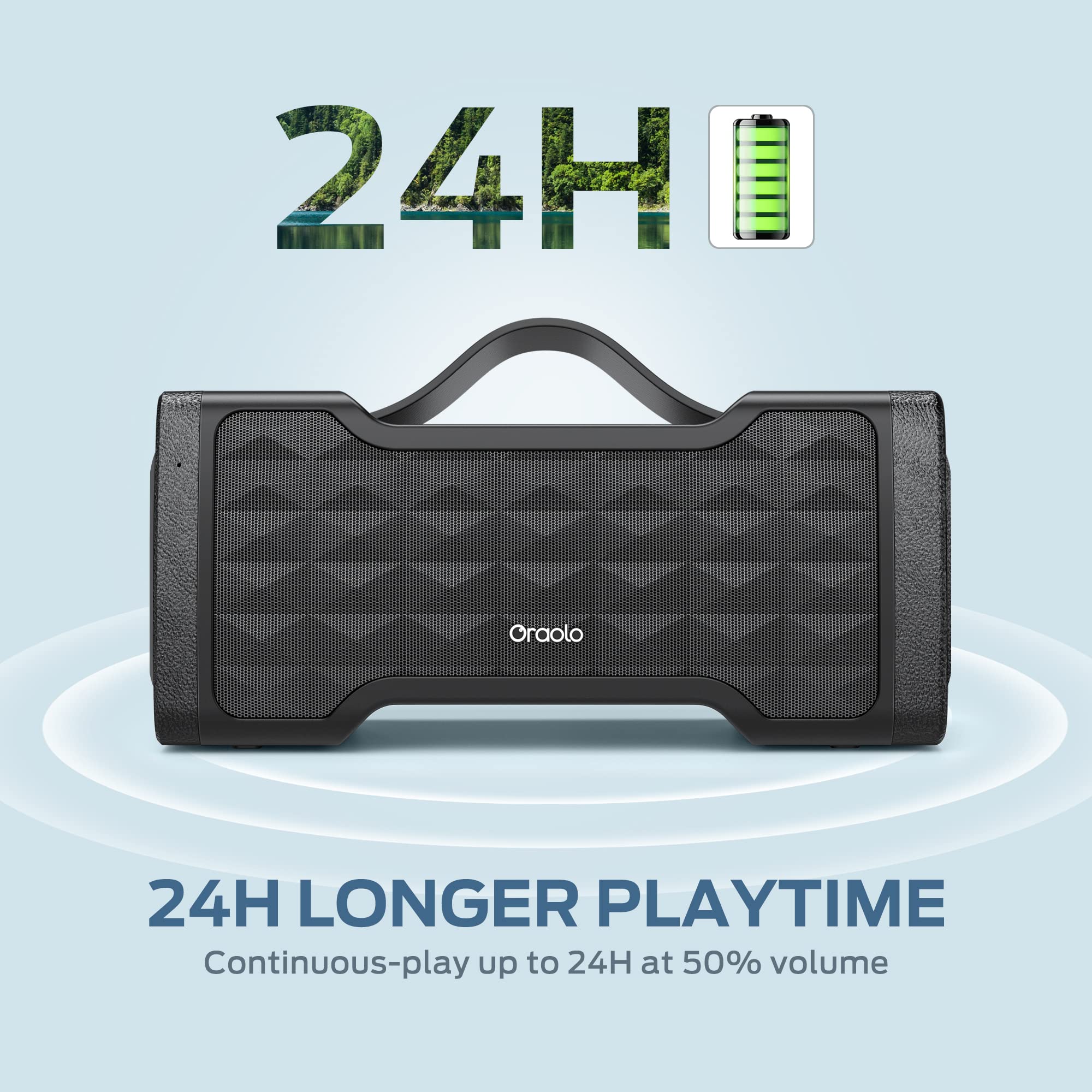 Oraolo 40W Portable Bluetooth Speaker with Stereo Sound, IPX6 Waterproof, USB/AUX Input, Built-in Mic - Perfect for Home Parties, Outdoor Adventures & Travel