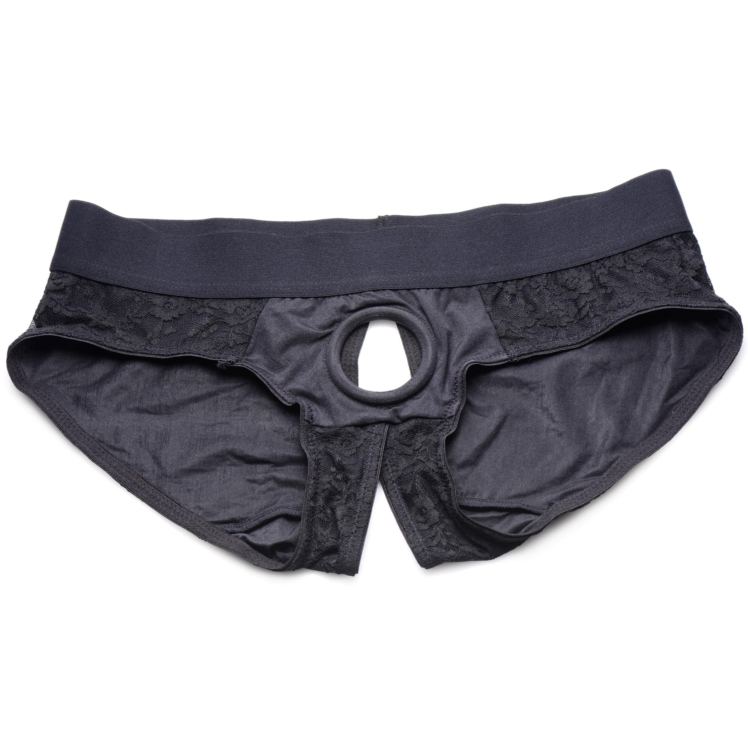 STRAP U Lace Envy Crotchless Panty Harness with Adjustable O-Ring for Strap-On Dildos | Pegging & BDSM Sex Toy | Machine Washable Spandex & Nylon | Plus Size 2XL (35-40 Waist) Black | Perfect for Couples Play & Role-Playing Scenes