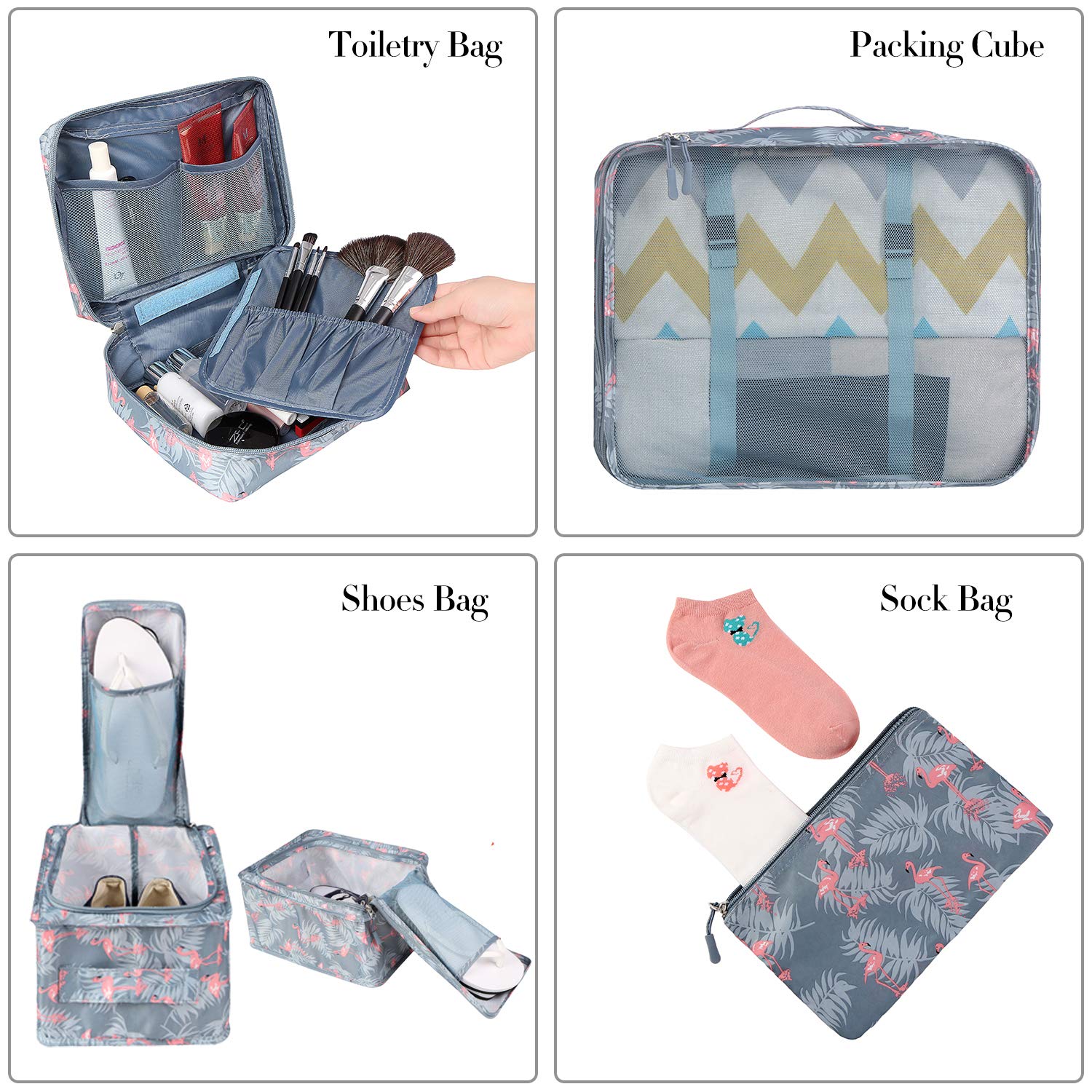 BAGAIL 8 Set Packing Cubes - Travel Luggage Organizers with Compression Zippers (Red Flamingo) - Perfect for Suitcase Organization & Business Trips