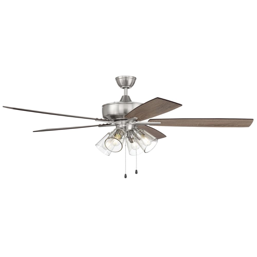 Craftmade S104BNK5-60DWGWN 60 Inch Indoor Ceiling Fan with LED Light Kit, 5 Reversible Driftwood/Grey Walnut Blades, Brushed Nickel Finish - Perfect for Living Room, Bedroom, or Patio Cooling and Lighting